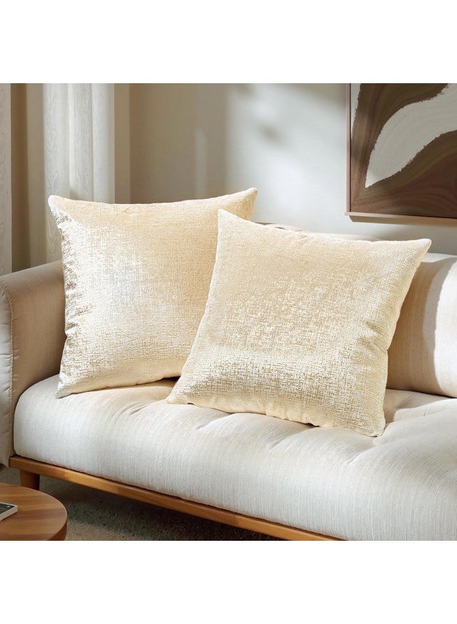 Phantoscope Pack of 2 Sparkling Velvet Decorative Solid Throw Decorative Pillow Cover Soft Gold Glitter Square Cushion Cover Pillowcase for Couch Bed and Chair, Beige, 18 x 18 inches, 45 x 45 cm - Image 1