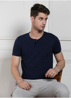 Dennis Lingo Henley Neck Solid Regular Fit T-Shirt by Styli  - Image 1