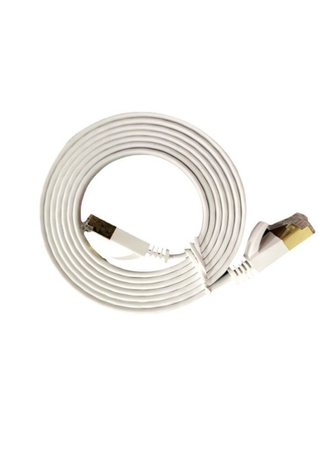 Generic Pure Copper Seven-class Network Cable 7-class Flat Wire 10 Trillion Network Jumper RJ45 Black Shielded Finished Network Cable-Colour:White-Line Length:10m  - Image 1