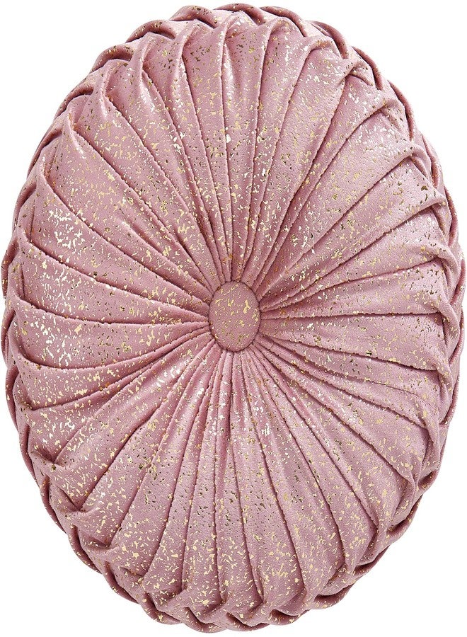 EUCIOR Round Throw Pillows,Blush Pink Pillows,Pink and Gold Throw Pillow,Soft Spandex Fabric,Pumpkin Pleated Handmade Pink Round Velvet Decorative Pillow for Sofa Bedroom Livingroom(Golden-Pink) - Image 3