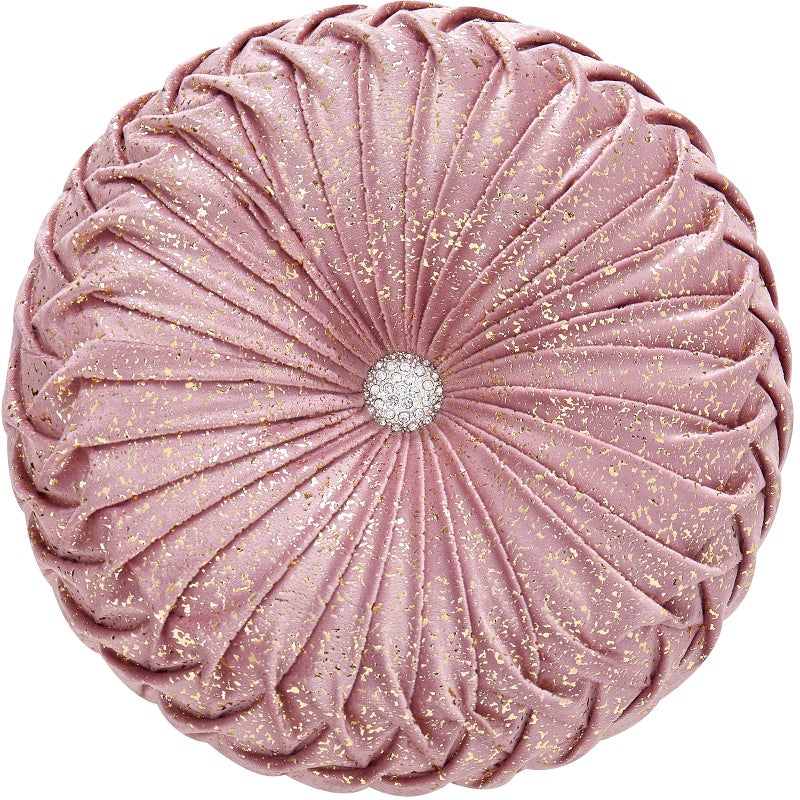 EUCIOR Round Throw Pillows,Blush Pink Pillows,Pink and Gold Throw Pillow,Soft Spandex Fabric,Pumpkin Pleated Handmade Pink Round Velvet Decorative Pillow for Sofa Bedroom Livingroom(Golden-Pink) - Image 1