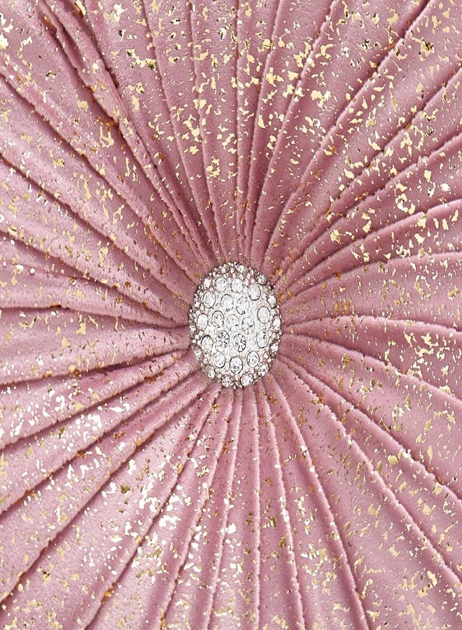 EUCIOR Round Throw Pillows,Blush Pink Pillows,Pink and Gold Throw Pillow,Soft Spandex Fabric,Pumpkin Pleated Handmade Pink Round Velvet Decorative Pillow for Sofa Bedroom Livingroom(Golden-Pink) - Image 2