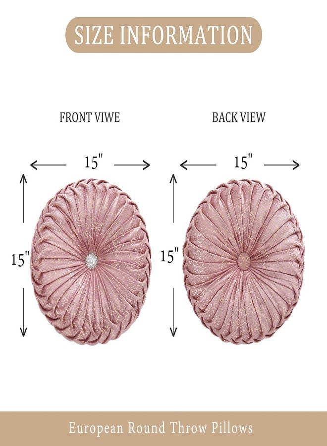 EUCIOR Round Throw Pillows,Blush Pink Pillows,Pink and Gold Throw Pillow,Soft Spandex Fabric,Pumpkin Pleated Handmade Pink Round Velvet Decorative Pillow for Sofa Bedroom Livingroom(Golden-Pink) - Image 5