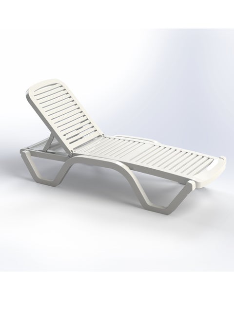Sun Lounger with Wheels - Heavy-Duty Plastic – Armless, All-Weather, UV-Resistant, Ergonomic Reclining Chair for Outdoor Use at Beaches, Pools, Resorts, and Gardens (White)