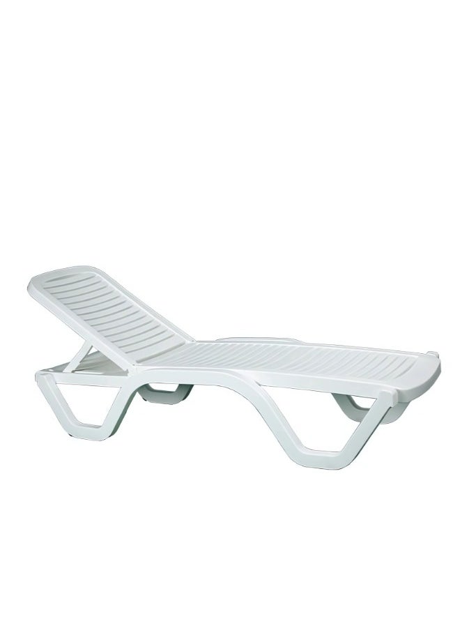 Sun Lounger with Wheels - Heavy-Duty Plastic – Armless, All-Weather, UV-Resistant, Ergonomic Reclining Chair for Outdoor Use at Beaches, Pools, Resorts, and Gardens (White)