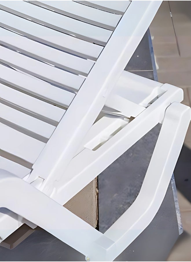 Sun Lounger with Wheels - Heavy-Duty Plastic – Armless, All-Weather, UV-Resistant, Ergonomic Reclining Chair for Outdoor Use at Beaches, Pools, Resorts, and Gardens (White)