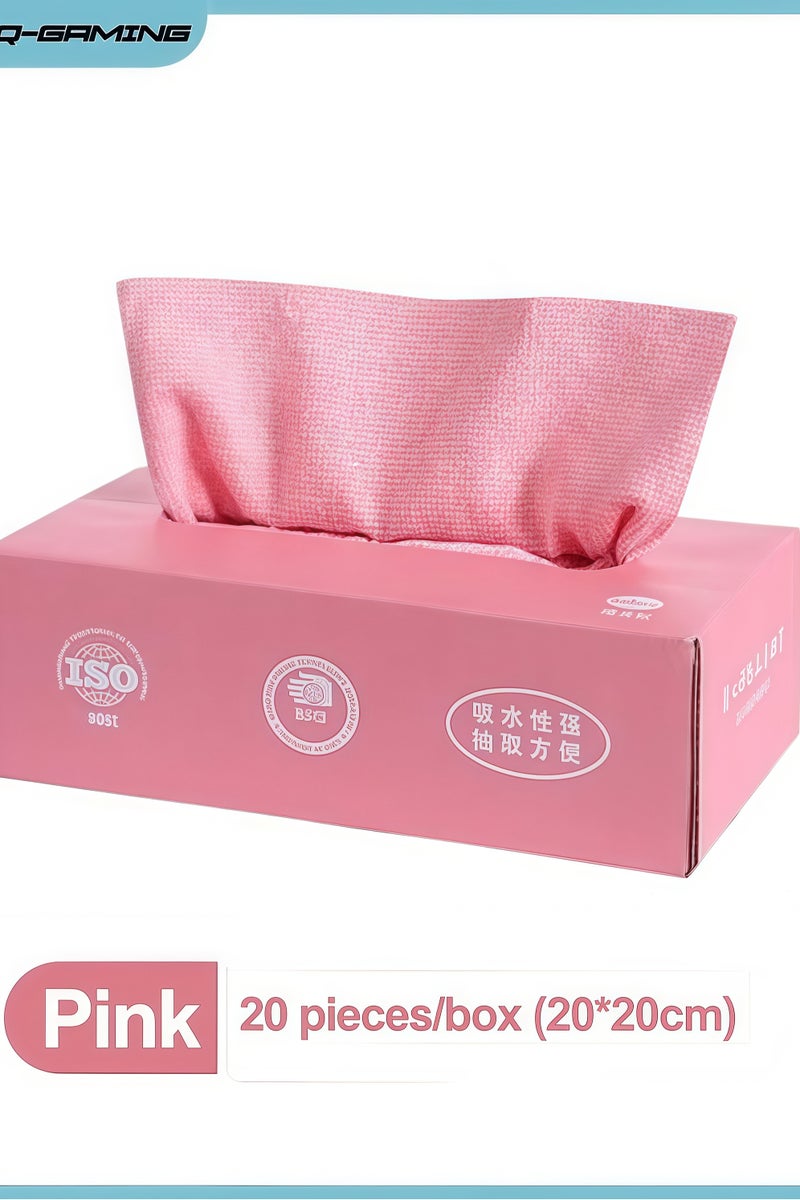 HQ-GAMING 20 Sheets Cleaning Cloths Cleaning Towels Microfiber Towel, Reusable Dish Cloths with Dispenser Box, Lazy Rags, Car Wipes, Multi-Purpose Cleaning Cloths for Home Kitchen Pink  - Image 1