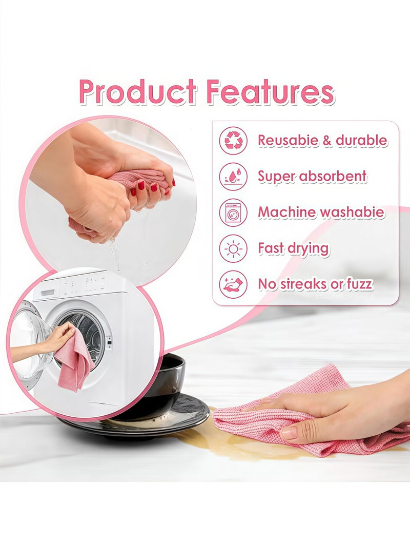 HQ-GAMING 20 Sheets Cleaning Cloths Cleaning Towels Microfiber Towel, Reusable Dish Cloths with Dispenser Box, Lazy Rags, Car Wipes, Multi-Purpose Cleaning Cloths for Home Kitchen Pink  - Image 2