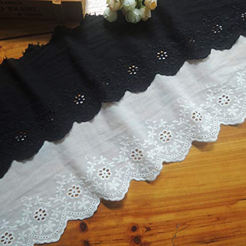 IRIZ 3 Yards of 5 inches Width Vintage Floral Embroidery Eyelet Cotton Lace Fabric (Black) - Image 2