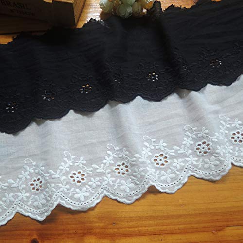 IRIZ 3 Yards of 5 inches Width Vintage Floral Embroidery Eyelet Cotton Lace Fabric (Black) - Image 1