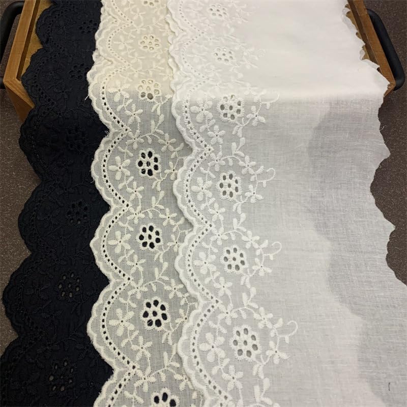 IRIZ 3 Yards of 5 inches Width Vintage Floral Embroidery Eyelet Cotton Lace Fabric (Black) - Image 4