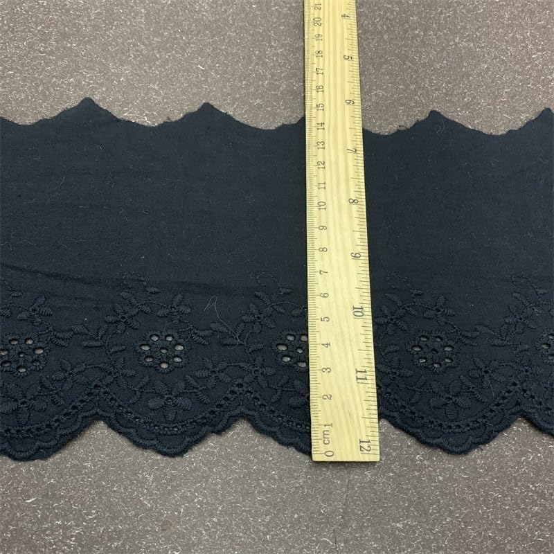 IRIZ 3 Yards of 5 inches Width Vintage Floral Embroidery Eyelet Cotton Lace Fabric (Black) - Image 3