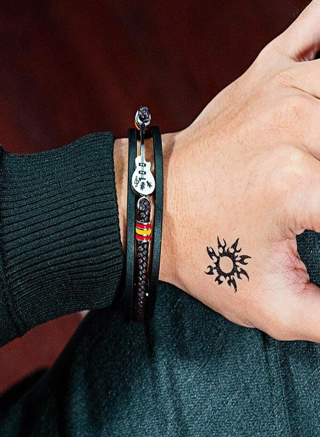 THE MEN THING GUITAR CHARM BLACK - Three Strand Genuine Leather Bracelet with Stainless Steel Magnetic Buckle for Men & Boy (8 inch) - Image 2