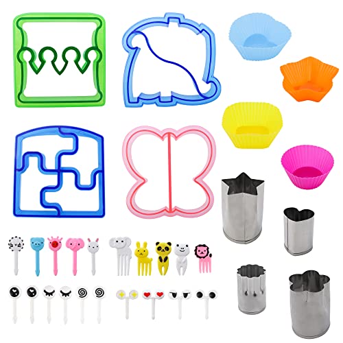 JOGILBOY 32 Pcs DIY Food Set Sandwich Cutters and Sealer Sandwiches Maker Fun Crust Cutters Shapes Fruit and Vegetable Cutters Food Picks Fruit Bento Lunch Box Accessories - Image 1