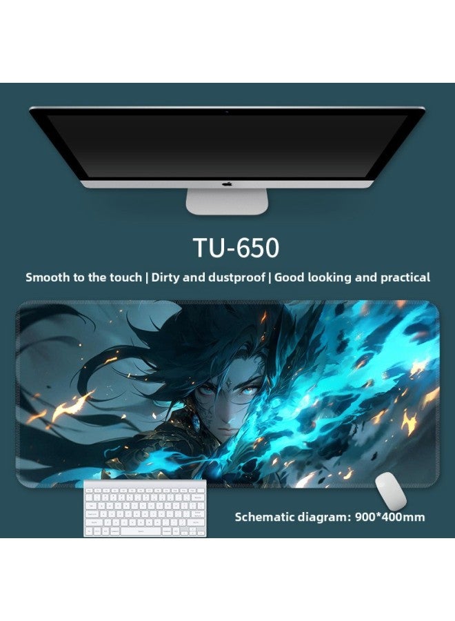 Mouse Pad Super Large Ink Three-color Office Computer Desk Pad Student Keyboard Pad Martial Arts Knight E-sports Mouse Pad-Color:900*400*4-Pattern:TU-653 [Purple Lotus]] - Image 2