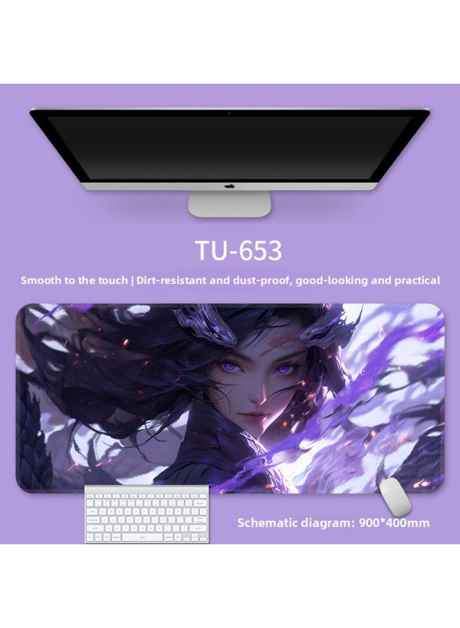 Mouse Pad Super Large Ink Three-color Office Computer Desk Pad Student Keyboard Pad Martial Arts Knight E-sports Mouse Pad-Color:900*400*4-Pattern:TU-653 [Purple Lotus]] - Image 1