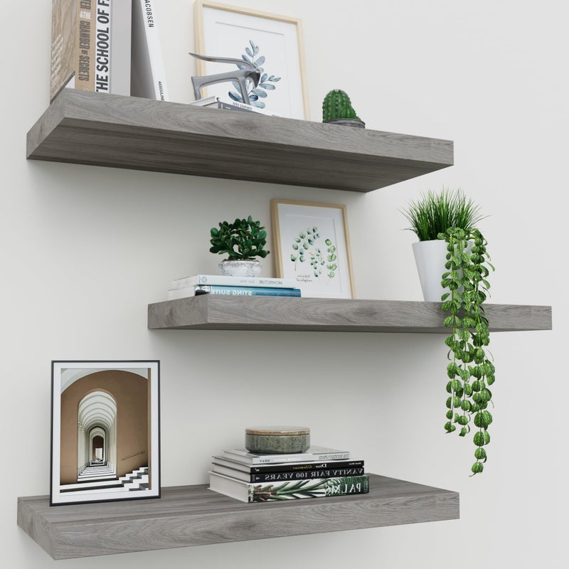 Upassion Floating Shelves for Wall Set of 3 16 Gray Wall Shelves for Home Decor Frame Display Floating Shelf for Living Room Bedroom Bathroom Kitchen - Image 2