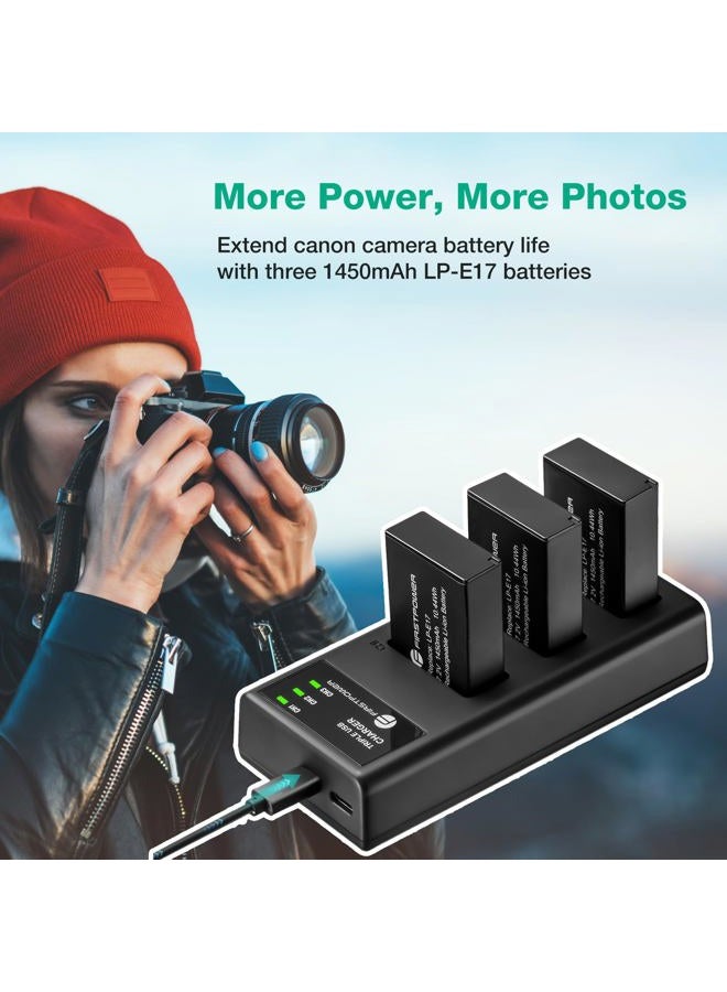 FirstPower LP-E17 Battery 3-Pack and Triple Slot Charger for Canon EOS RP R8 R10 R50 R100, Rebel T8i, T7i, T6i, T6s, SL2, SL3, EOS M3, M5, M6, 77D, 200D, 750D, 760D, 800D, 8000D Camera - Image 2