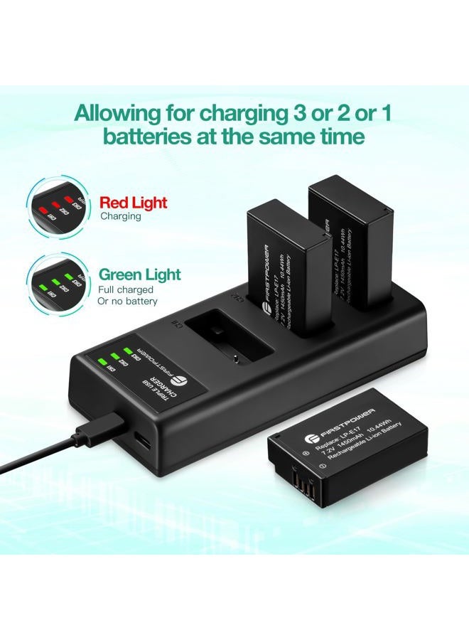 FirstPower LP-E17 Battery 3-Pack and Triple Slot Charger for Canon EOS RP R8 R10 R50 R100, Rebel T8i, T7i, T6i, T6s, SL2, SL3, EOS M3, M5, M6, 77D, 200D, 750D, 760D, 800D, 8000D Camera - Image 4