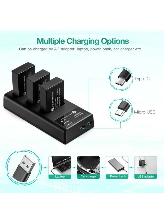 FirstPower LP-E17 Battery 3-Pack and Triple Slot Charger for Canon EOS RP R8 R10 R50 R100, Rebel T8i, T7i, T6i, T6s, SL2, SL3, EOS M3, M5, M6, 77D, 200D, 750D, 760D, 800D, 8000D Camera - Image 5