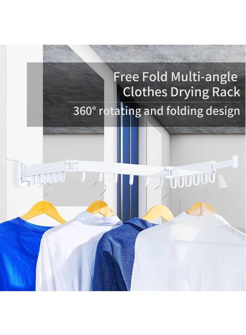 رف تجفيف الملابس قابل للسحب مثبت على الحائط، شماعات ملابس قابلة للطي، رف شماعات ملابس غسيل قابل للطي من الفولاذ المقاوم للصدأ مع رفوف منشفة للشرفة، الغسيل، الحمام، الفناء، غرفة النوم (أبيض) - Image 2