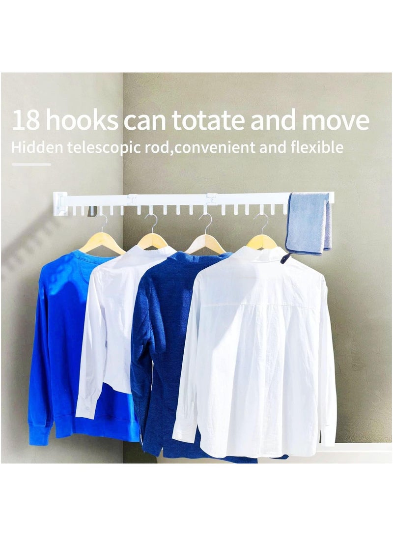 رف تجفيف الملابس قابل للسحب مثبت على الحائط، شماعات ملابس قابلة للطي، رف شماعات ملابس غسيل قابل للطي من الفولاذ المقاوم للصدأ مع رفوف منشفة للشرفة، الغسيل، الحمام، الفناء، غرفة النوم (أبيض) - Image 3