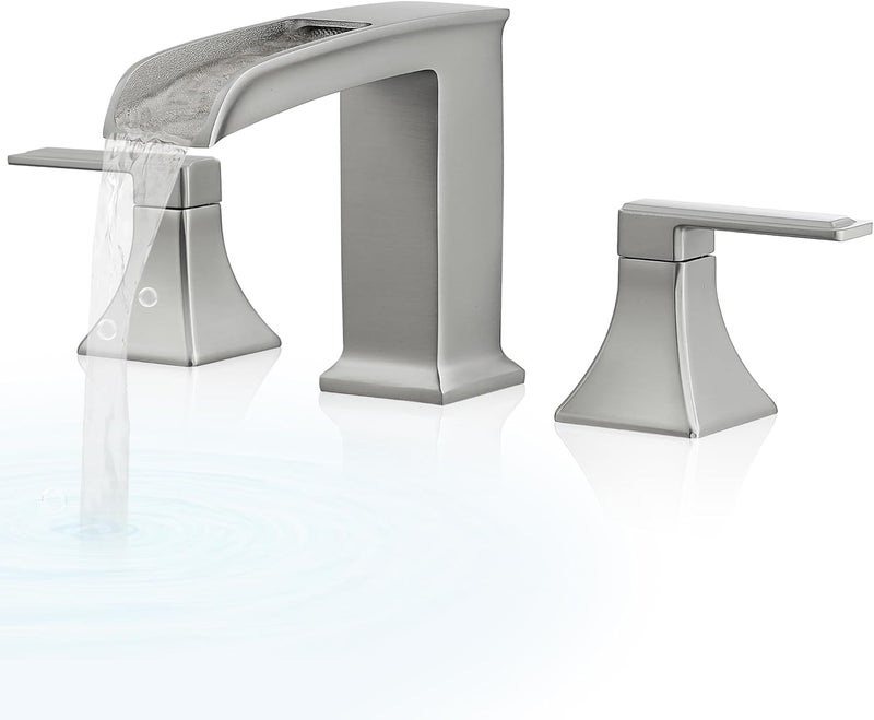 HEYMYTAP Waterfall Tub Faucet Brushed Nickel Bathtub Faucet 3 Hole, Brass High Pressure Bath Tub Faucet Set Deck Mount Roman Tub Faucets, Modern Tub Filler Bath Faucet for Tub with 2 Handles No Leaks - Image 1