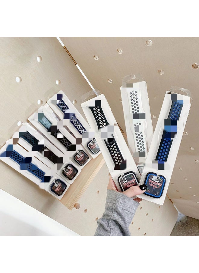 Generic - Suitable For Apple Nike Two-color Silicone Watch Band Set For Apple Watch7/SE/6/5/4321 Sport-Color:Black Blue-Exterior Dimension:45MMS/M Short - Image 1