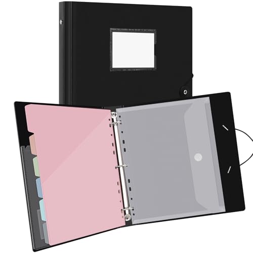 Uquelic Binder with Dividers, Project Organizer with 12 Pockets & Clear Pouch, Folder Binder Elastic Closure, for Letter Size Documents, School, Office - Macaron Inner Pages - Image 1