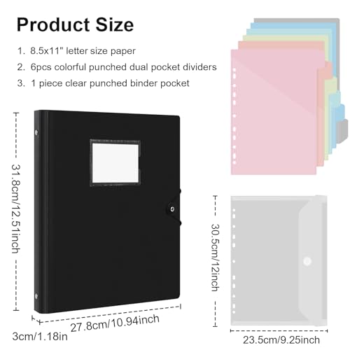 Uquelic Binder with Dividers, Project Organizer with 12 Pockets & Clear Pouch, Folder Binder Elastic Closure, for Letter Size Documents, School, Office - Macaron Inner Pages - Image 5