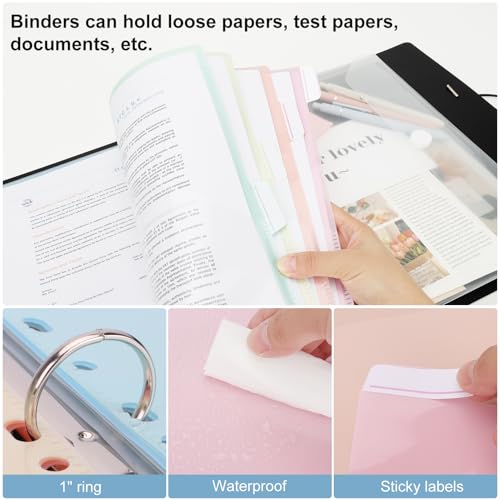 Uquelic Binder with Dividers, Project Organizer with 12 Pockets & Clear Pouch, Folder Binder Elastic Closure, for Letter Size Documents, School, Office - Macaron Inner Pages - Image 3
