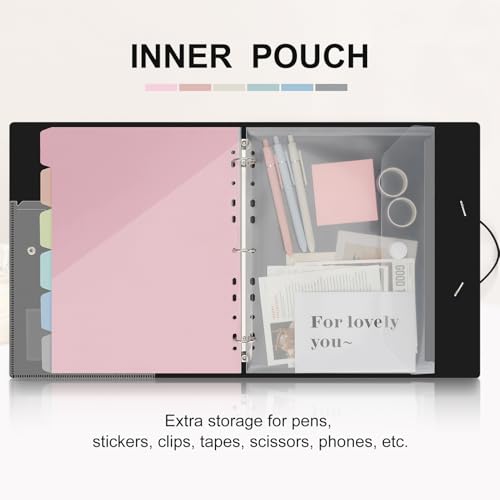 Uquelic Binder with Dividers, Project Organizer with 12 Pockets & Clear Pouch, Folder Binder Elastic Closure, for Letter Size Documents, School, Office - Macaron Inner Pages - Image 2