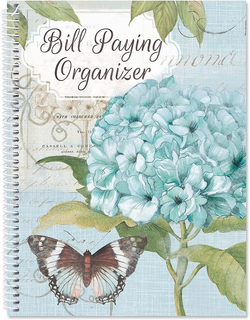 Current Hydrangea Bill Paying Organizer Book - 9" x 12” Personal Account Book, Spiral Bound, 14 Storage Pockets, 32 Label Stickers, Monthly Finance & Payment Management Tracker for Home & Office - Image 1
