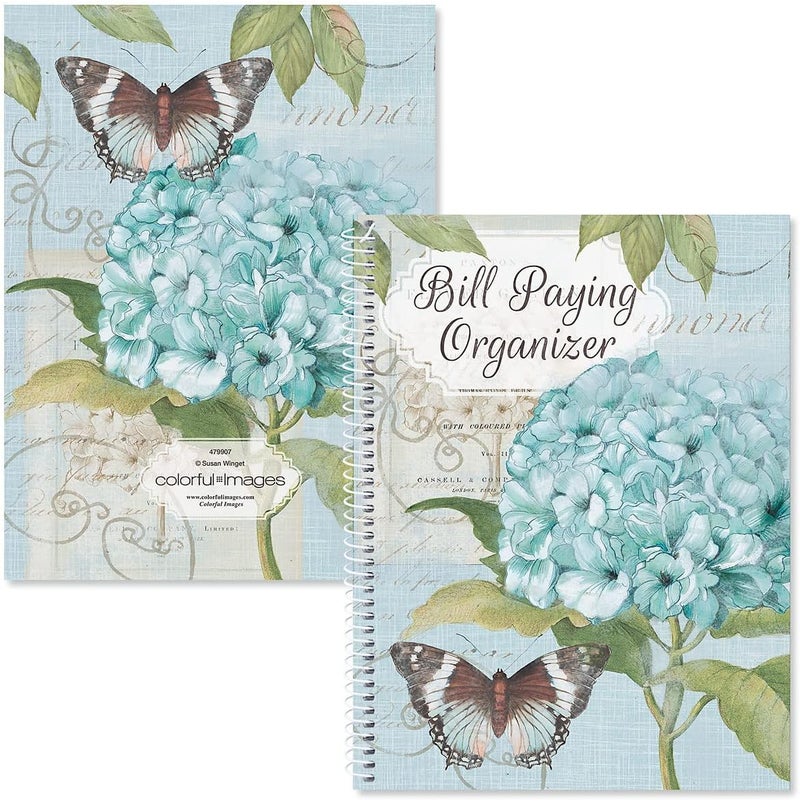 Current Hydrangea Bill Paying Organizer Book - 9" x 12” Personal Account Book, Spiral Bound, 14 Storage Pockets, 32 Label Stickers, Monthly Finance & Payment Management Tracker for Home & Office - Image 4