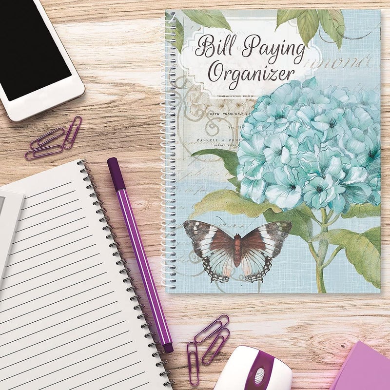 Current Hydrangea Bill Paying Organizer Book - 9" x 12” Personal Account Book, Spiral Bound, 14 Storage Pockets, 32 Label Stickers, Monthly Finance & Payment Management Tracker for Home & Office - Image 5