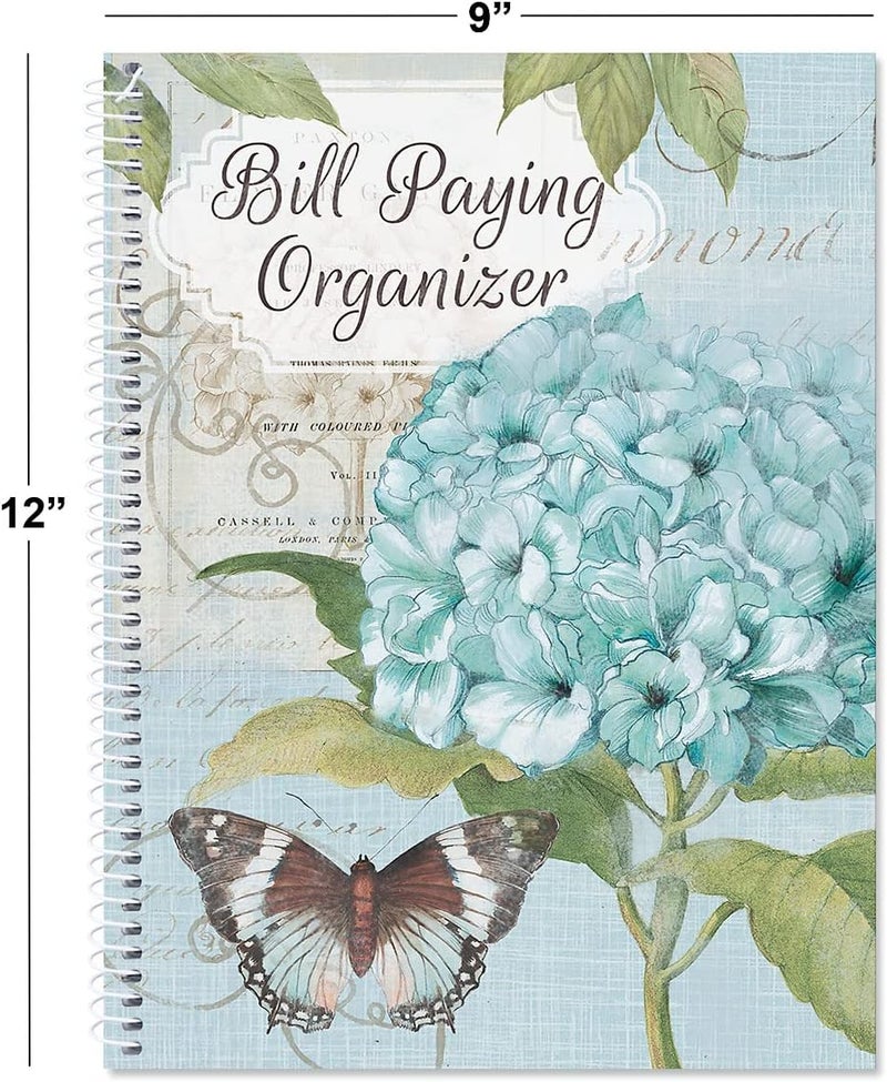 Current Hydrangea Bill Paying Organizer Book - 9" x 12” Personal Account Book, Spiral Bound, 14 Storage Pockets, 32 Label Stickers, Monthly Finance & Payment Management Tracker for Home & Office - Image 3
