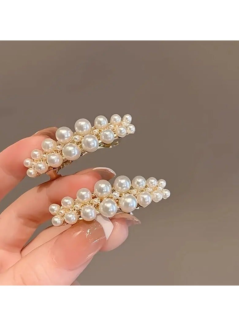 Goolsky 2-Pack Alloy Hair Clips, Cute Oblong Shape with Imitation Pearls, Solid Color Fashion Hair Accessories, Chic Spring Clips for Bangs and Side, Small Size, Trendy Hair Styling Clips for Women - Image 1