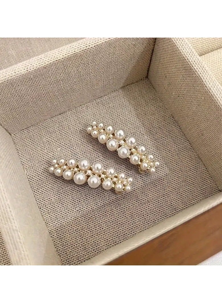 Goolsky 2-Pack Alloy Hair Clips, Cute Oblong Shape with Imitation Pearls, Solid Color Fashion Hair Accessories, Chic Spring Clips for Bangs and Side, Small Size, Trendy Hair Styling Clips for Women - Image 2