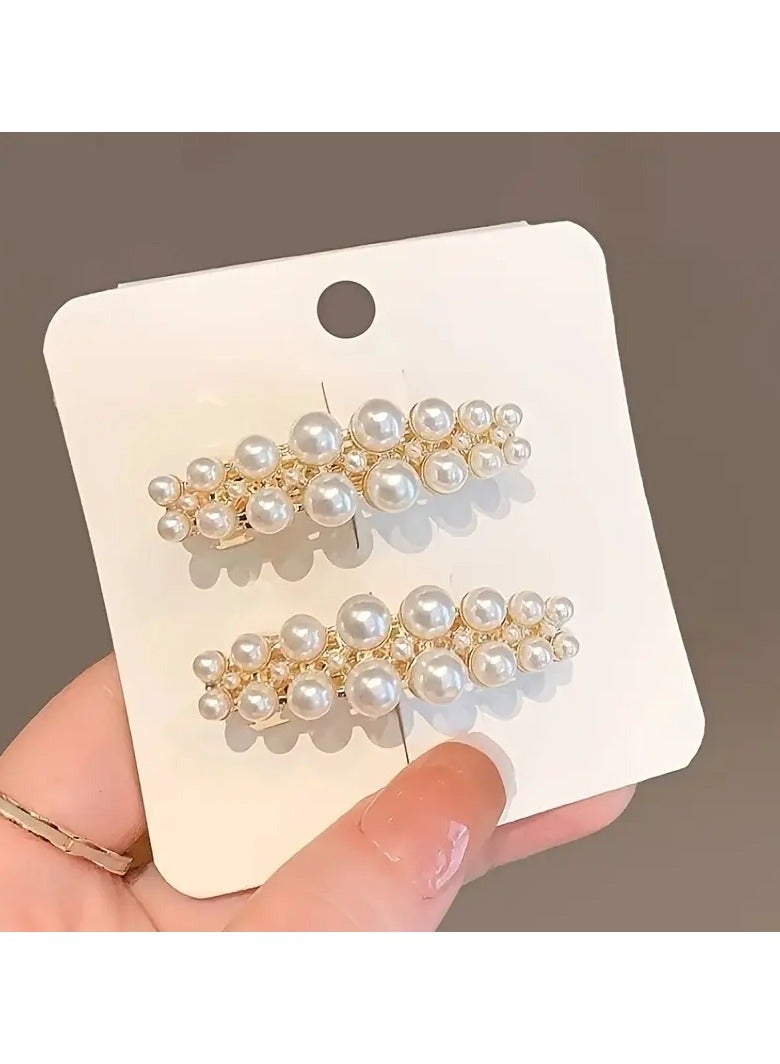 Goolsky 2-Pack Alloy Hair Clips, Cute Oblong Shape with Imitation Pearls, Solid Color Fashion Hair Accessories, Chic Spring Clips for Bangs and Side, Small Size, Trendy Hair Styling Clips for Women - Image 3