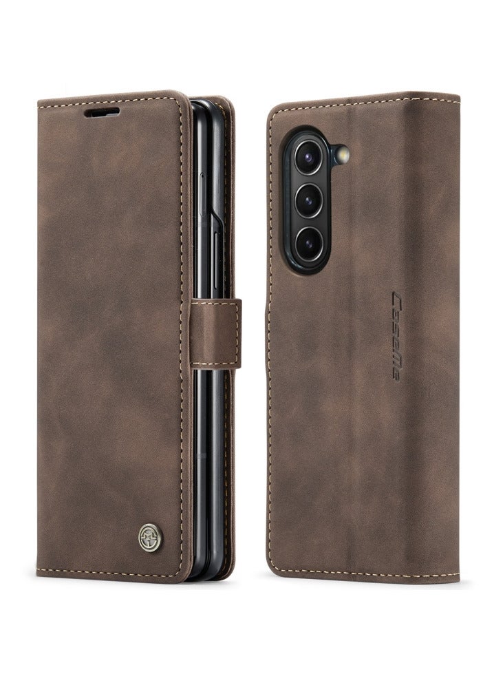 كيس مي جراب جلدي لموبايل سامسونج زد فولد 4 من كيس مى جراب حماية قابل للطي مع مسند مغناطيسي وفتحات للبطاقات - كافيه - Image 1