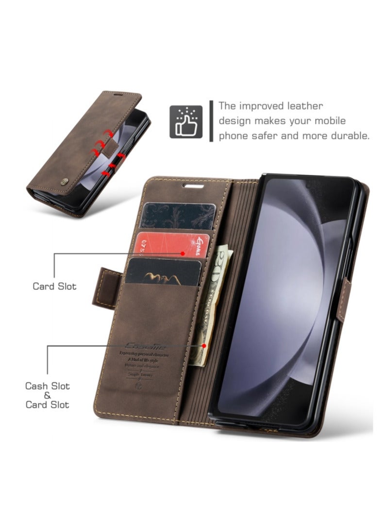 كيس مي جراب جلدي لموبايل سامسونج زد فولد 4 من كيس مى جراب حماية قابل للطي مع مسند مغناطيسي وفتحات للبطاقات - كافيه - Image 2