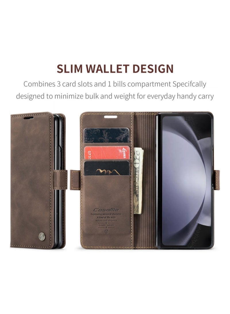 كيس مي جراب جلدي لموبايل سامسونج زد فولد 4 من كيس مى جراب حماية قابل للطي مع مسند مغناطيسي وفتحات للبطاقات - كافيه - Image 5