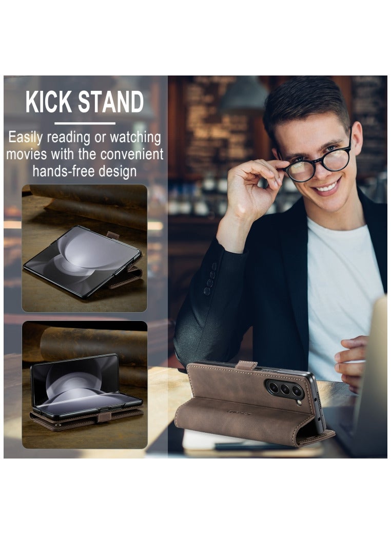 كيس مي جراب جلدي لموبايل سامسونج زد فولد 4 من كيس مى جراب حماية قابل للطي مع مسند مغناطيسي وفتحات للبطاقات - كافيه - Image 4