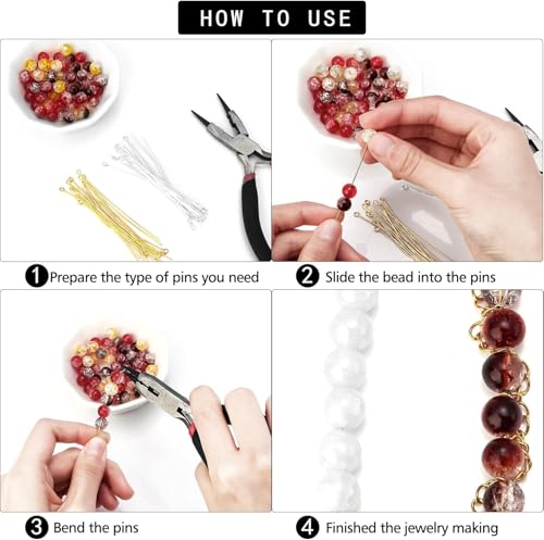 Yumttero 200 Pcs 50mm Straight Head Pins for Craft Earring Bracelet Necklace Pendant DIY Jewelry Making, Platinum & Gold Color - Image 5