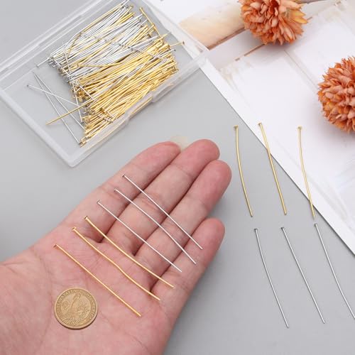 Yumttero 200 Pcs 50mm Straight Head Pins for Craft Earring Bracelet Necklace Pendant DIY Jewelry Making, Platinum & Gold Color - Image 4