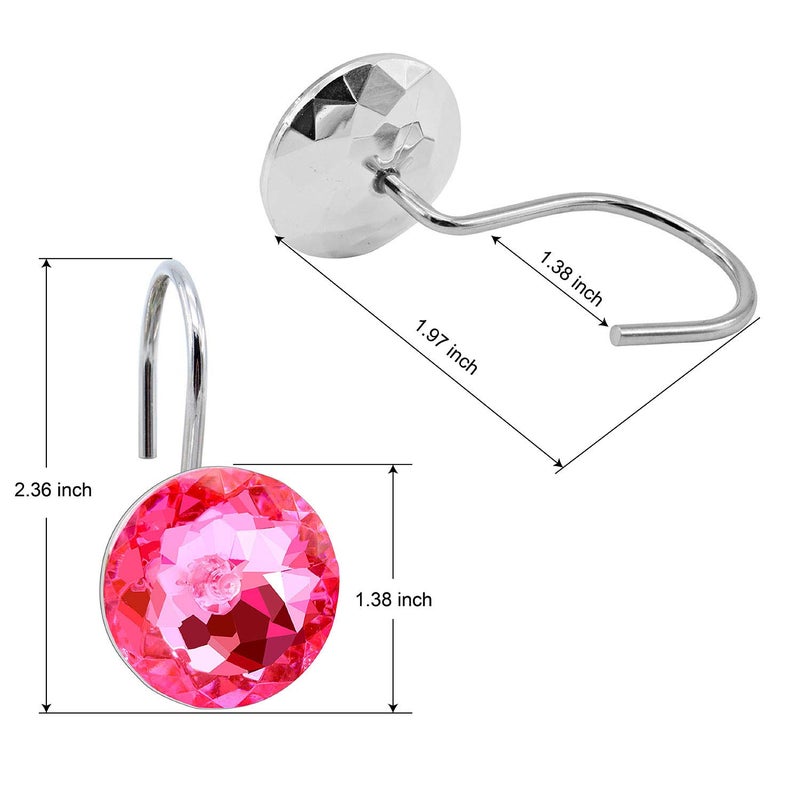 BEAVO Acrylic Fashion Decorative Home Rolling Shower Curtain Hooks Rhinestones Bathroom Bath Baby Room Bedroom Living Room Decor Set of 12 Rings (Pink) - Image 5