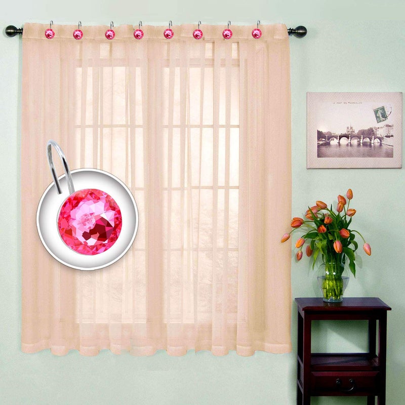 BEAVO Acrylic Fashion Decorative Home Rolling Shower Curtain Hooks Rhinestones Bathroom Bath Baby Room Bedroom Living Room Decor Set of 12 Rings (Pink) - Image 2