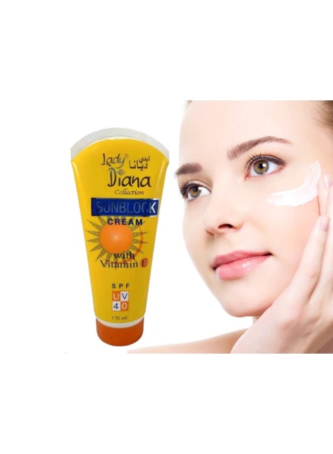 Lady Diana Sunblock Cream With Vitamin E SPF UV 40 -170ml - Image 3
