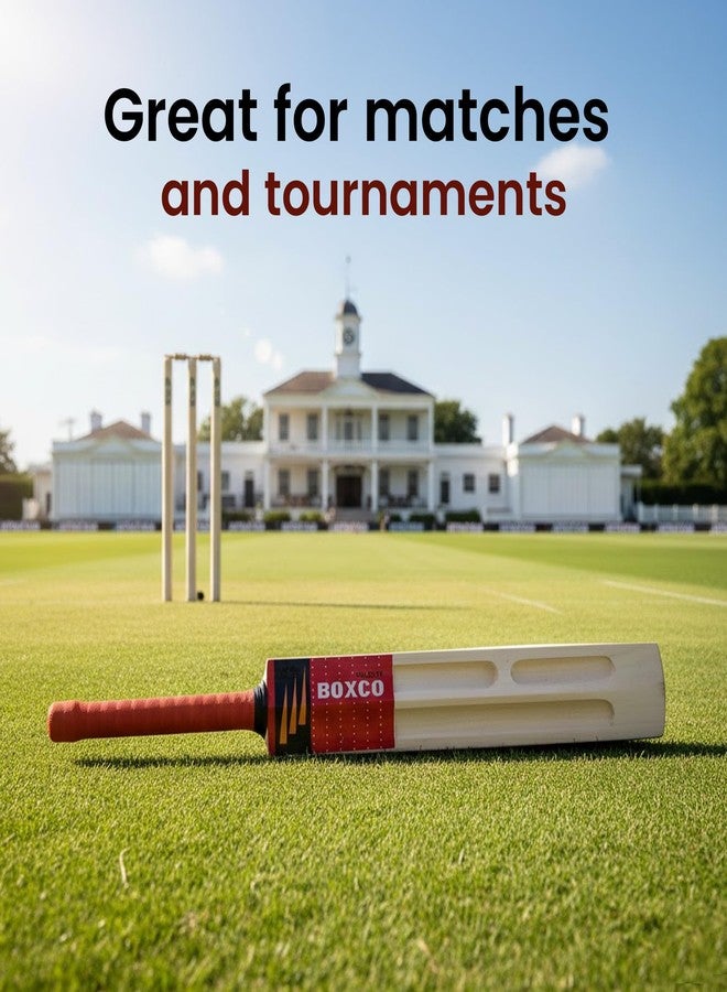 Boxco Velocity Light Weight Thick Edges Cricket Bat for Tennis Ball, Premium Willow Wood, Balanced Design, Non-Slip Grip (Age Upto 8) - Image 4