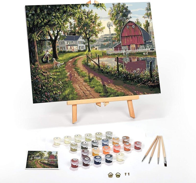Ledgebay DIY Paint by Numbers Kit for Adults Framed Canvas Beginner to Advanced Paint by Numbers Kit Kits Include Acrylic Paint Set Brushes Tabletop Easel (The Road Home 12" x 16" Framed) - Image 1